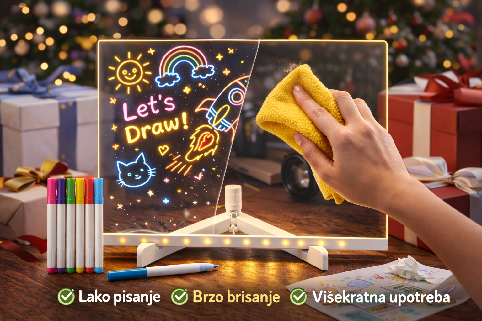 LED Svetleća Tabla za Pisanje i Crtanje – 40 × 30 cm