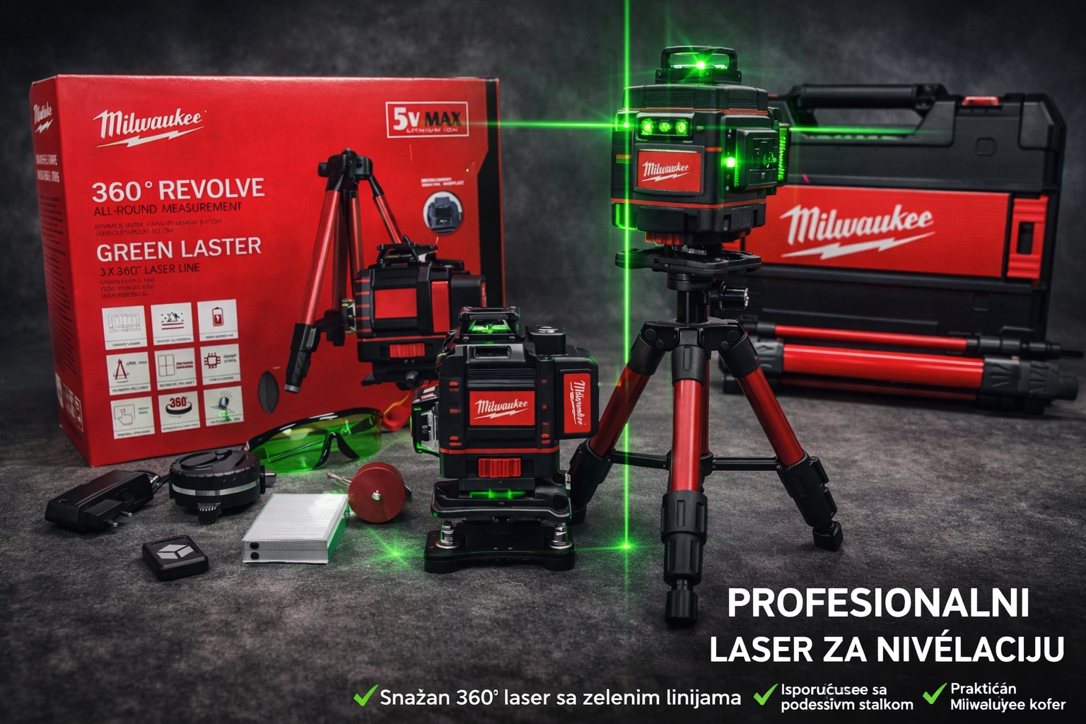 Milwaukee 16-linijski laser za nivelaciju – Profesionalni set sa stalkom