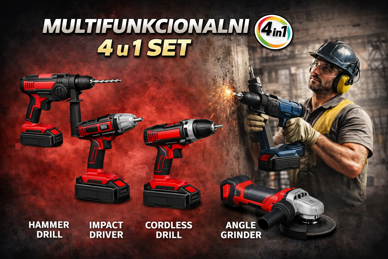 🔧 Multifunkcionalni 4 u 1 Akumulatorski Set Alata